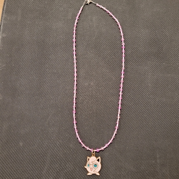 Pink Beaded Necklace with Jigglypuff Pendant - Picture 2 of 5
